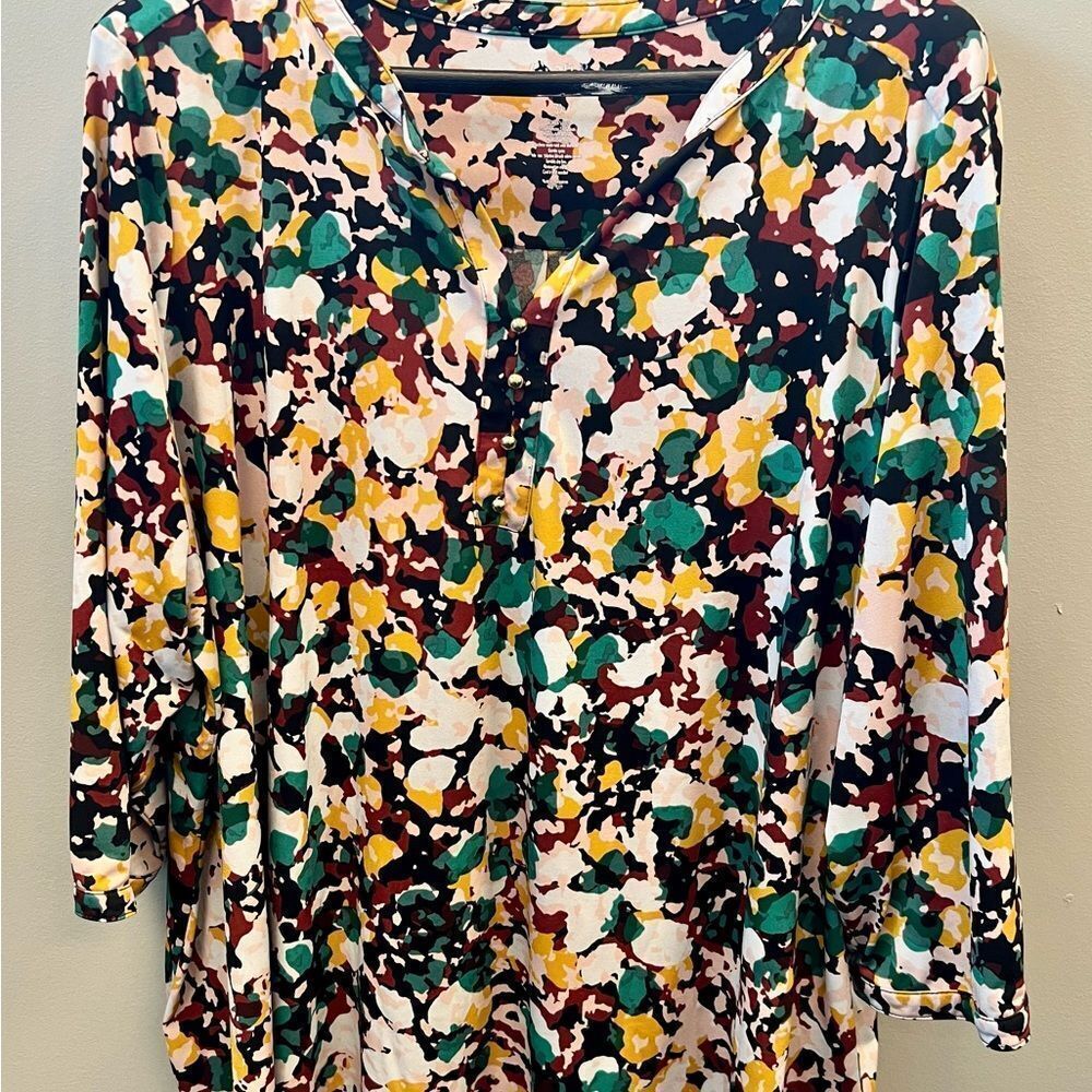 Croft & Barrow Floral Print Women's Blouse, 3/4 sleeves, size 3X